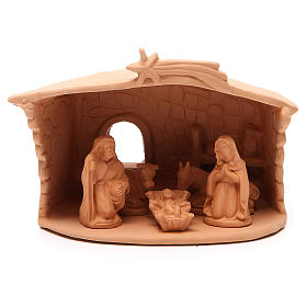 Hut and Nativity in natural terracotta 20x10x16cm
