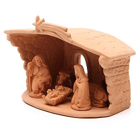 Hut and Nativity in natural terracotta 20x10x16cm