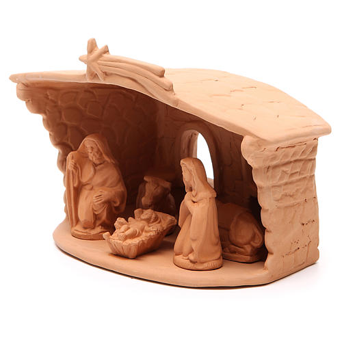 Hut and Nativity in natural terracotta 20x10x16cm 2
