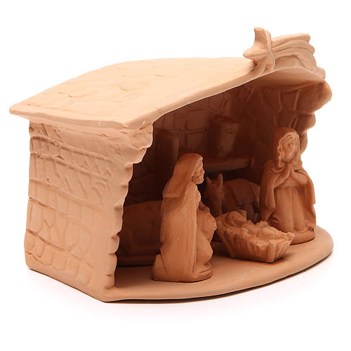 Hut and Nativity in natural terracotta 20x10x16cm 3