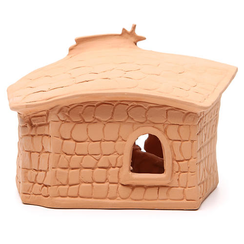 Hut and Nativity in natural terracotta 20x10x16cm 4