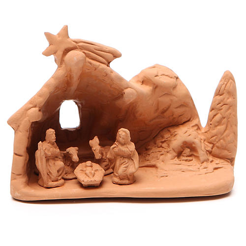 Nativity with scenery terracotta 10x12x8cm 1