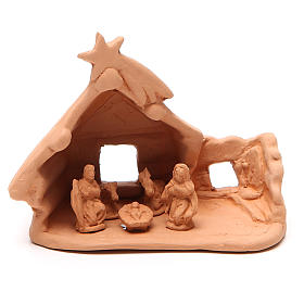 Heilige Familie mit Hütte Terrakotta Deruta 11x12x7cm