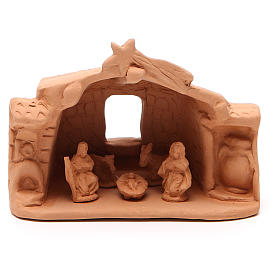 Heilige Familie mit Hütte Terrakotta Deruta 11x14x7cm