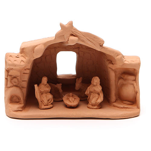 Heilige Familie mit Hütte Terrakotta Deruta 11x14x7cm 1