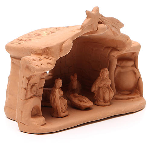 Heilige Familie mit Hütte Terrakotta Deruta 11x14x7cm 3