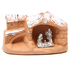 Mini Heilige Familie Terrakotta und Metall 5x7x4cm mit Schnee