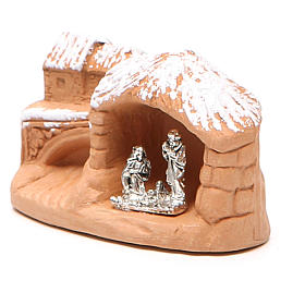 Miniature Nativity terracotta with snow 5x7x4cm