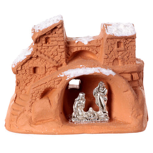 Miniature Nativity terracotta with snow 5x7x4cm 1