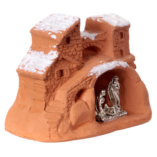 Miniature Nativity terracotta with snow 5x7x4cm 2