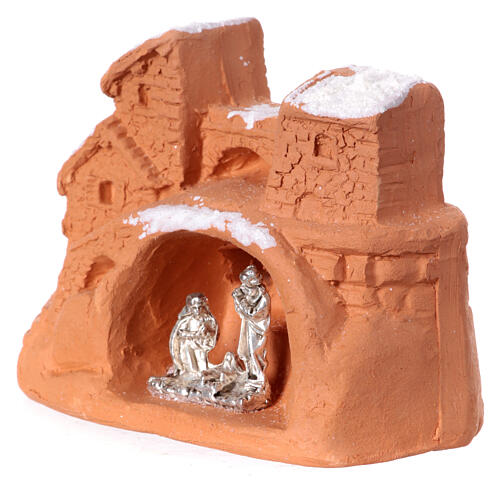Miniature Nativity terracotta with snow 5x7x4cm 3