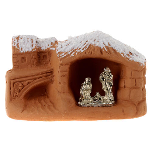 Miniature Nativity terracotta with snow 5x7x4cm 1