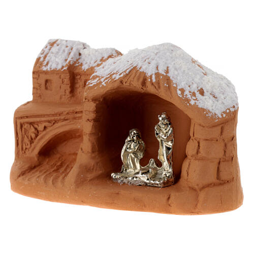 Miniature Nativity terracotta with snow 5x7x4cm 3