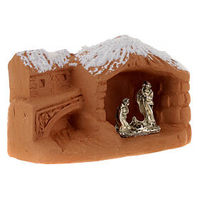 Miniature Nativity terracotta with snow 5x7x4cm