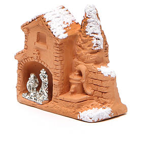 Shed and miniature Nativity terracotta and snow 6x7x3cm