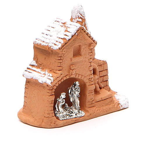 Święta Rodzina ze śniegiem i chatą miniatura terakota 6 x7x3 cm 3