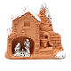 Shed and miniature Nativity terracotta and snow 6x7x3cm s1