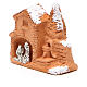 Shed and miniature Nativity terracotta and snow 6x7x3cm s2