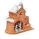 Shed and miniature Nativity terracotta and snow 6x7x3cm s3