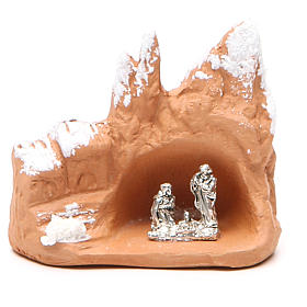Miniature Nativity in terracotta with snow 7x7x4,5cm