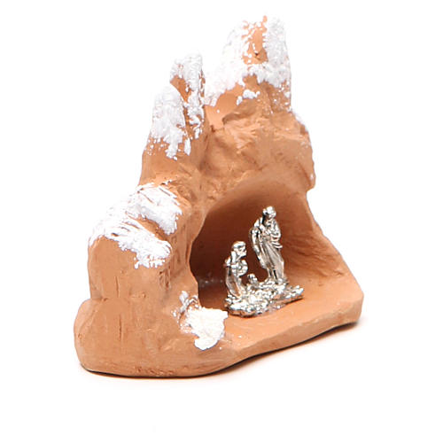 Nativité miniature terre cuite avec neige 7x7x4,5 cm 3