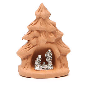 Weihnachtsbaum aus natűrlicher Terrakotta mit Christi Geburt, 7 x 5 x 4 cm