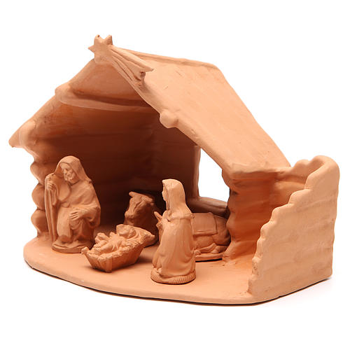 Heilige Familie mit Hütte Terrakotta Deruta 20x22x16cm 2