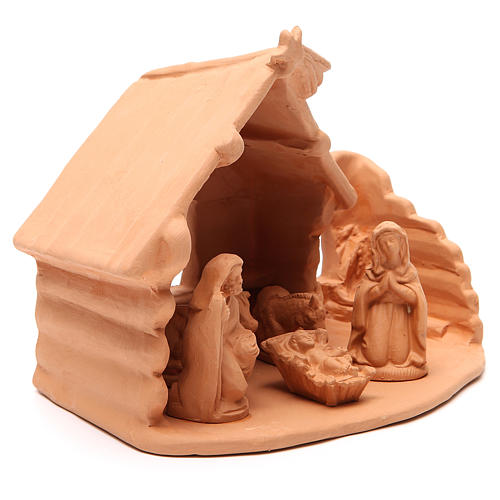 Heilige Familie mit Hütte Terrakotta Deruta 20x22x16cm 3
