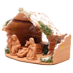 Heilige Familie mit Hütte Terrakotta Deruta mit Moos 20x23x16cm