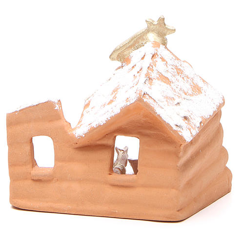 Nativity in painted terracotta and snow 15x16x9cm 4