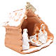 Nativity in painted terracotta and snow 15x16x9cm s3