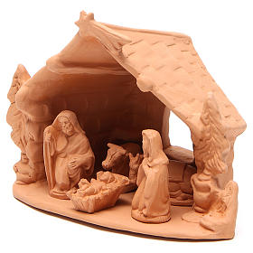 Shed and Nativity natural terracotta 20x24x14cm