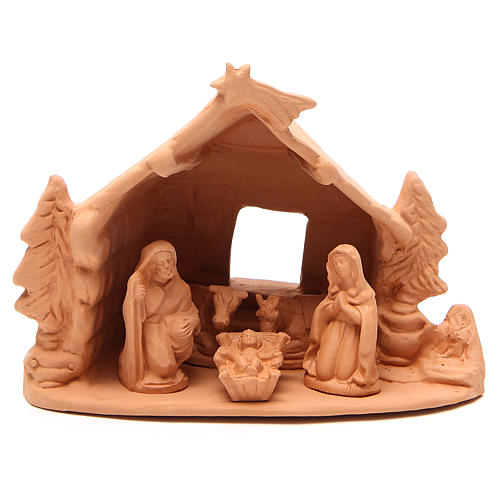 Shed and Nativity natural terracotta 20x24x14cm 1