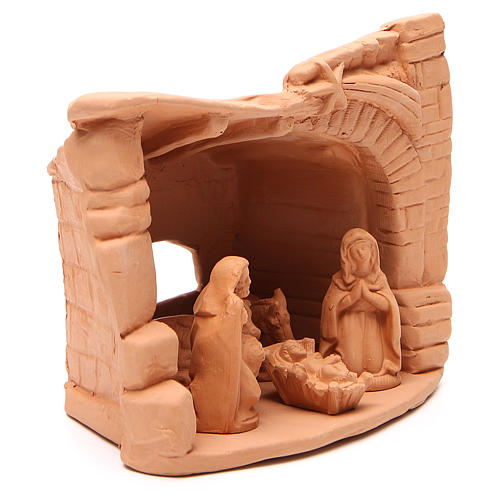 Heilige Familie mit Hütte Terrakotta Deruta 20x20x13cm 3