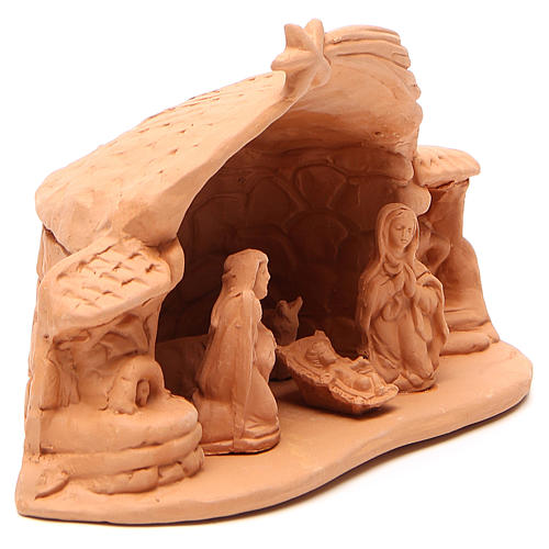 Heilige Familie mit Hütte Terrakotta Deruta 15x20x11cm 3