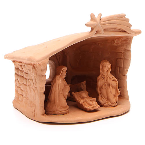 Heilige Familie mit Hütte Terrakotta Deruta 15x13x11cm 3
