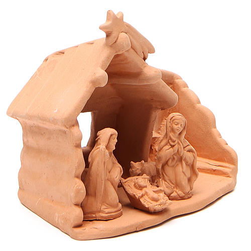 Heilige Familie mit Hütte Terrakotta Deruta 15x16x9cm 3