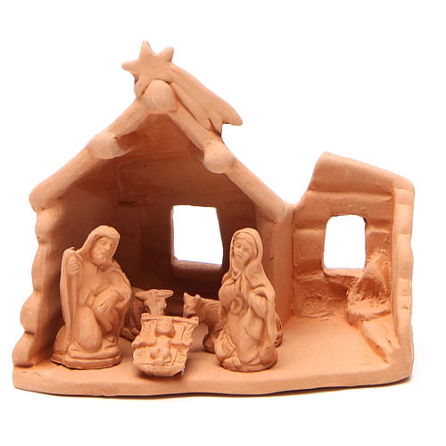 Nativity with Shack in natural terracotta 15x16x9cm 1