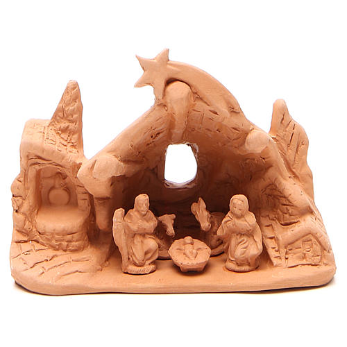 Nativity with grotto in terracotta 10x14x6cm 1