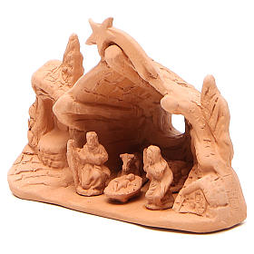 Nativité avec grotte en terre cuite 10x14x6 cm