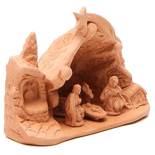 Nativité avec grotte en terre cuite 10x14x6 cm 3