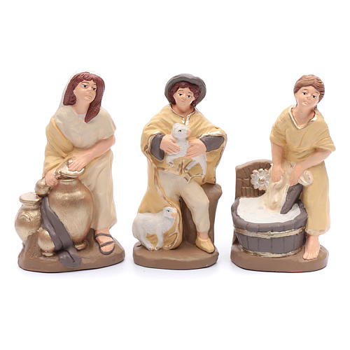 Nativity set in painted clay 15 figurines 20cm, elegant style 4