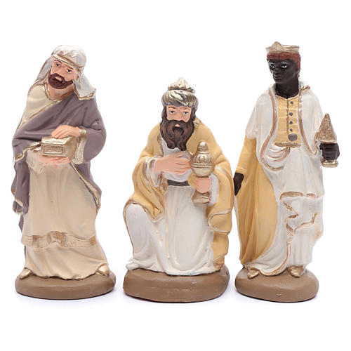 Nativity set in painted clay 15 figurines 20cm, elegant style 3