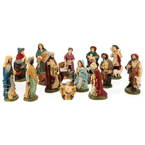 Nativity set in painted clay 15 figurines 20cm 1