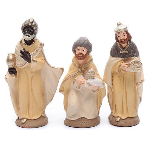 Nativity set in painted clay 15 figurines 15cm, elegant style 3