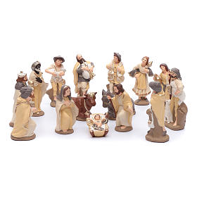 Nativity set in painted clay 15 figurines 15cm, elegant style