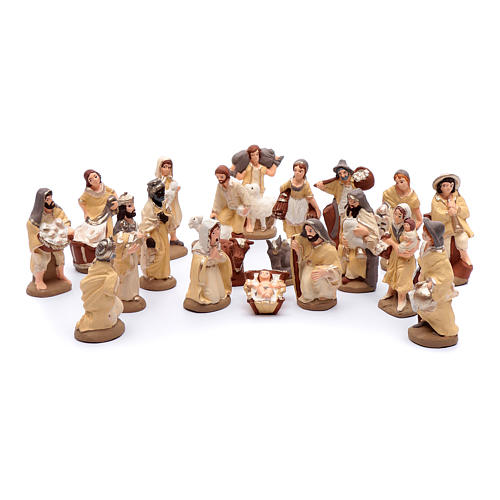 Nativity set in painted clay 20 figurines 10cm 1