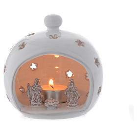 White drilled terracotta candle Holy Family in terracotta from Deruta 13 cm