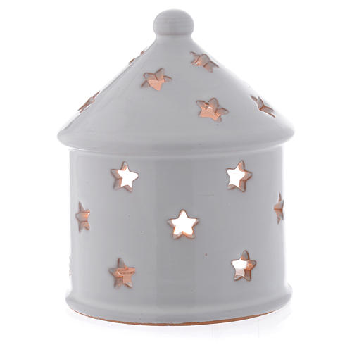 Drilled Christmas hut shaped candle holder in terracotta 13 cm 2