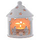 Drilled Christmas hut shaped candle holder in terracotta 13 cm s1